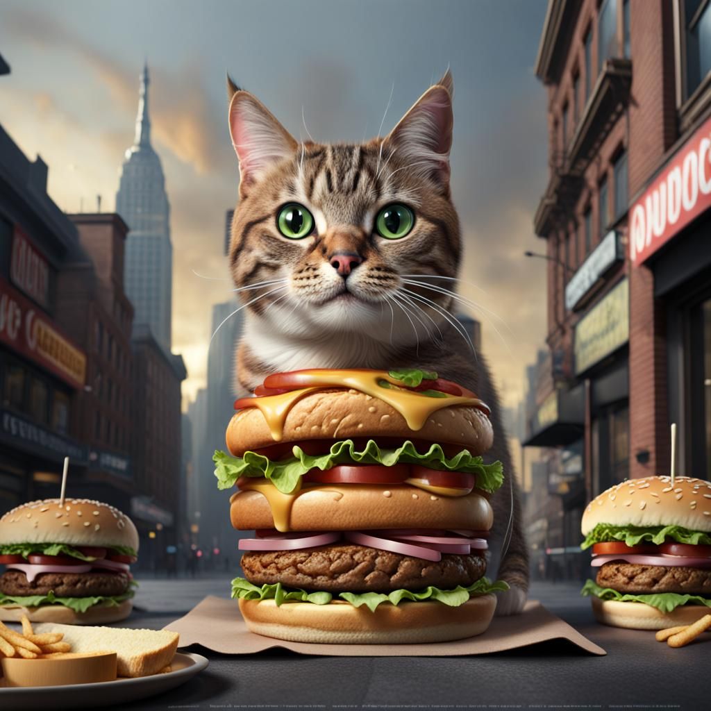 Detailed Matte Painting of a Burger Cat