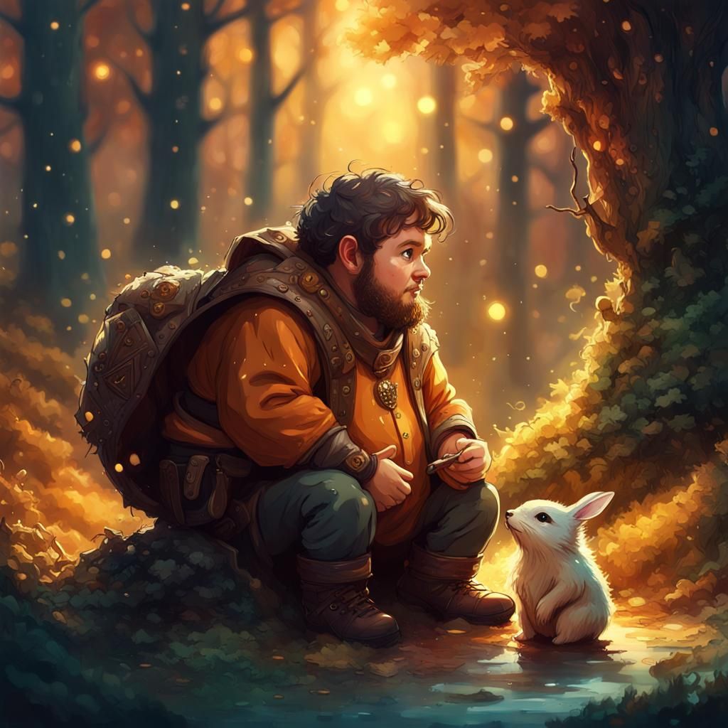 Halfling Druid and Forest Creature in Golden Hour