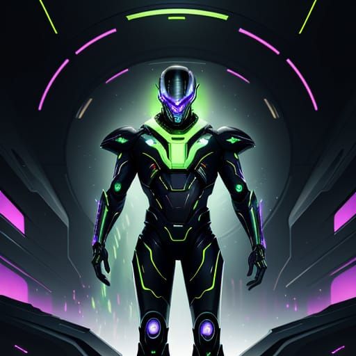 Cyberpunk Warrior in Iridescent Liquid Armor