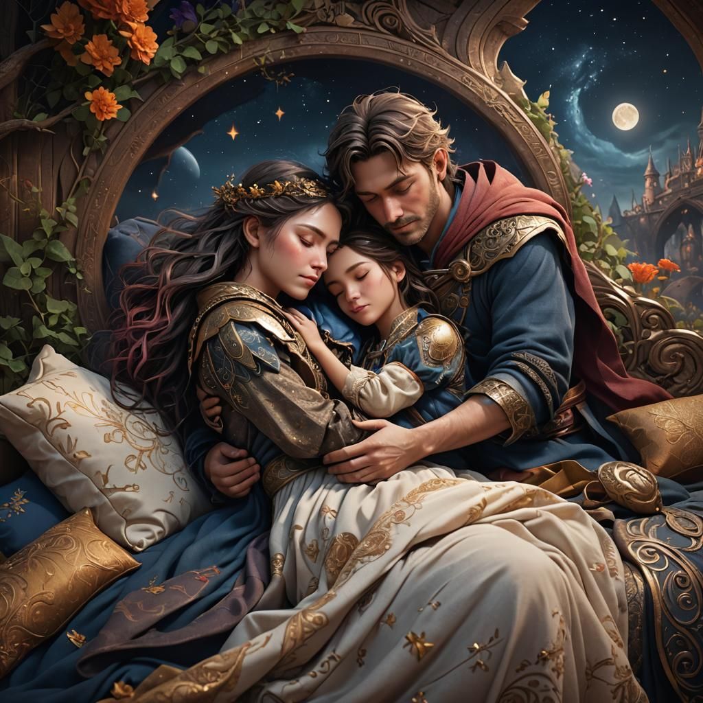 Couple Sleeping Together: Detailed Fantasy Art