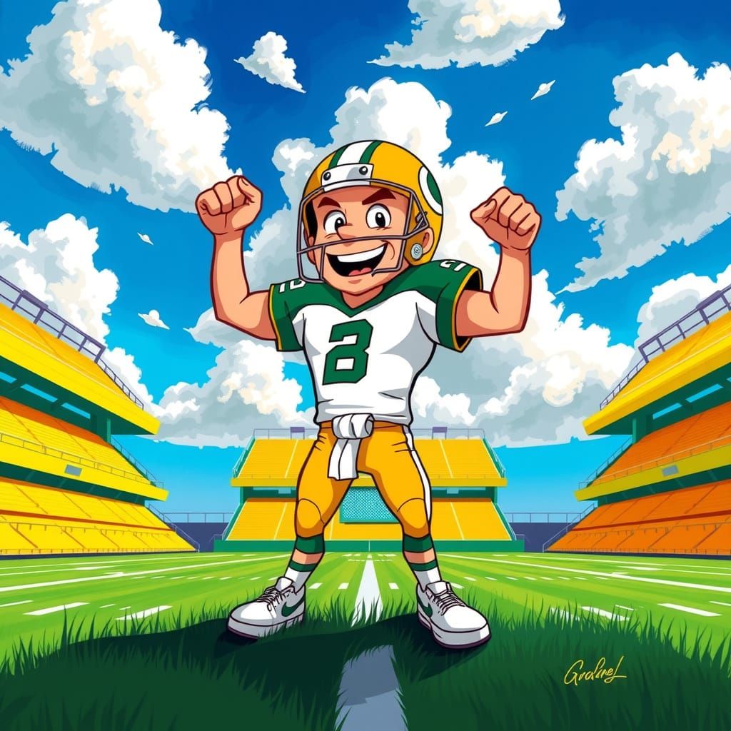 Vibrant Football Field Celebration in Cartoon Style