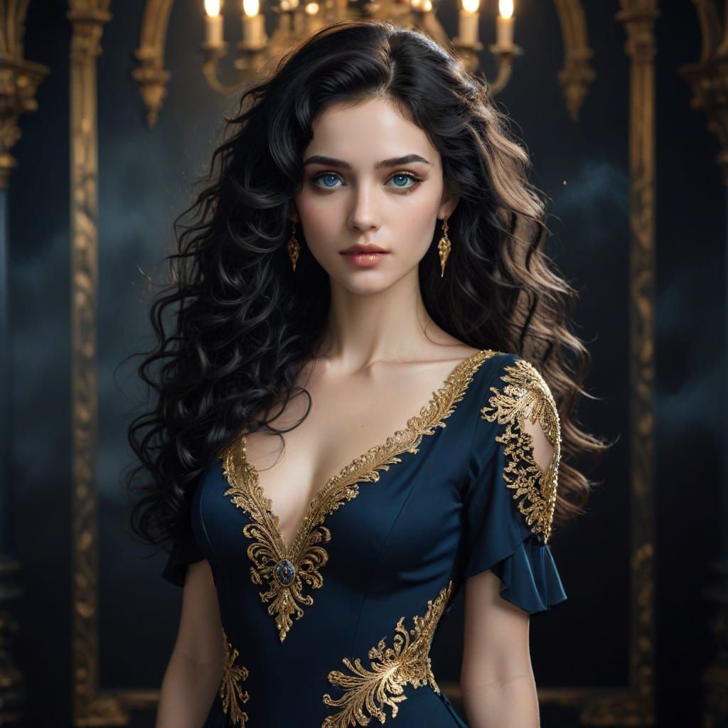 Enchanting Dark Fantasy Beauty in Midnight Blue