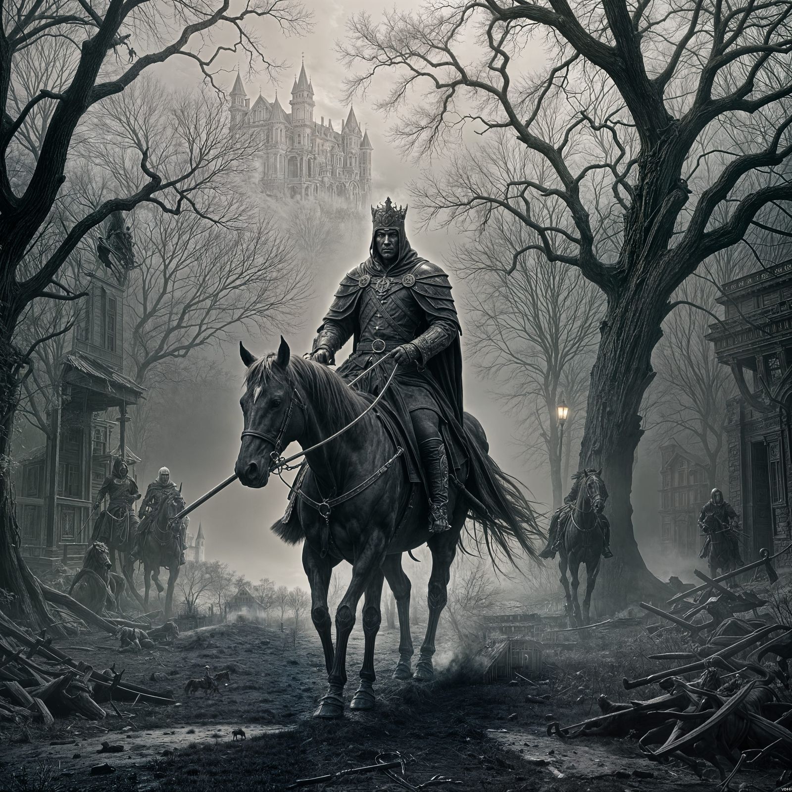 Ghostly King with Scythe Roaming Haunted House