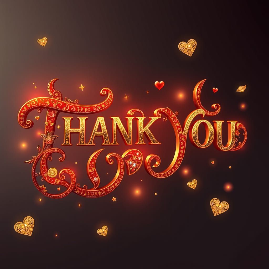A luxurious digital artwork featuring the name "THANK YOU" i...