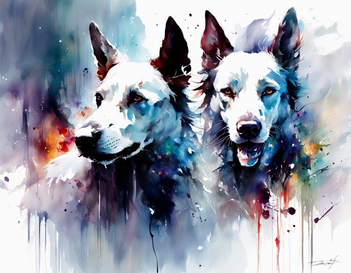 Dreamlike Hounds of Hell in Ethereal Watercolour