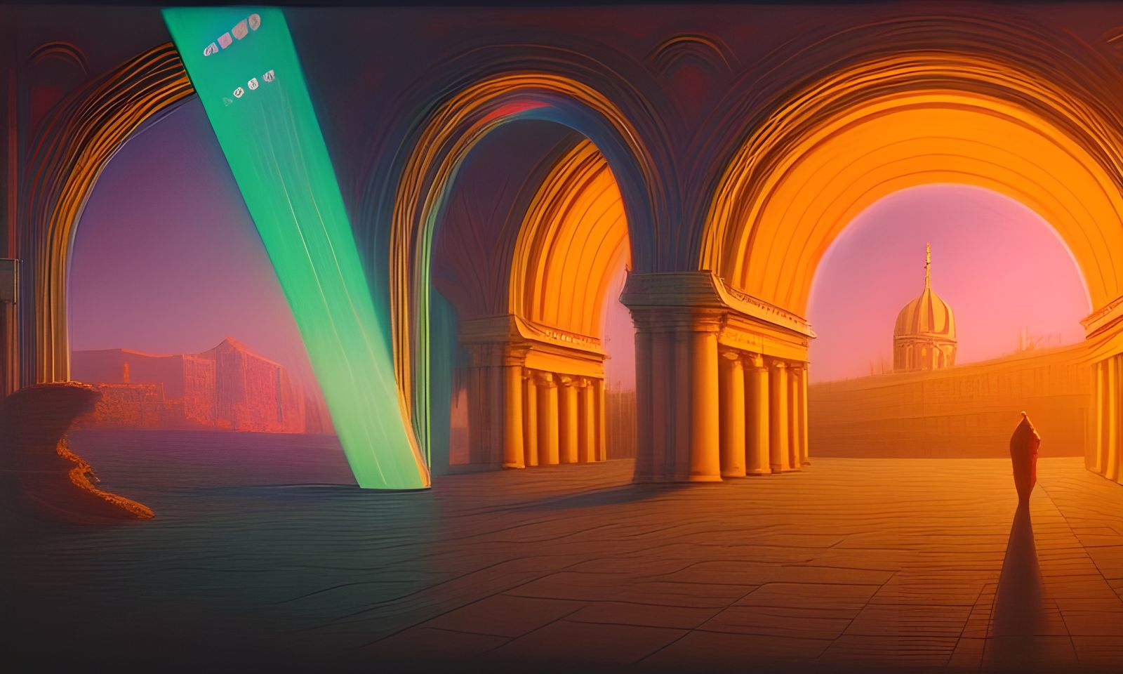 Surreal Liminal Superstructure with Neon Lights in 3D