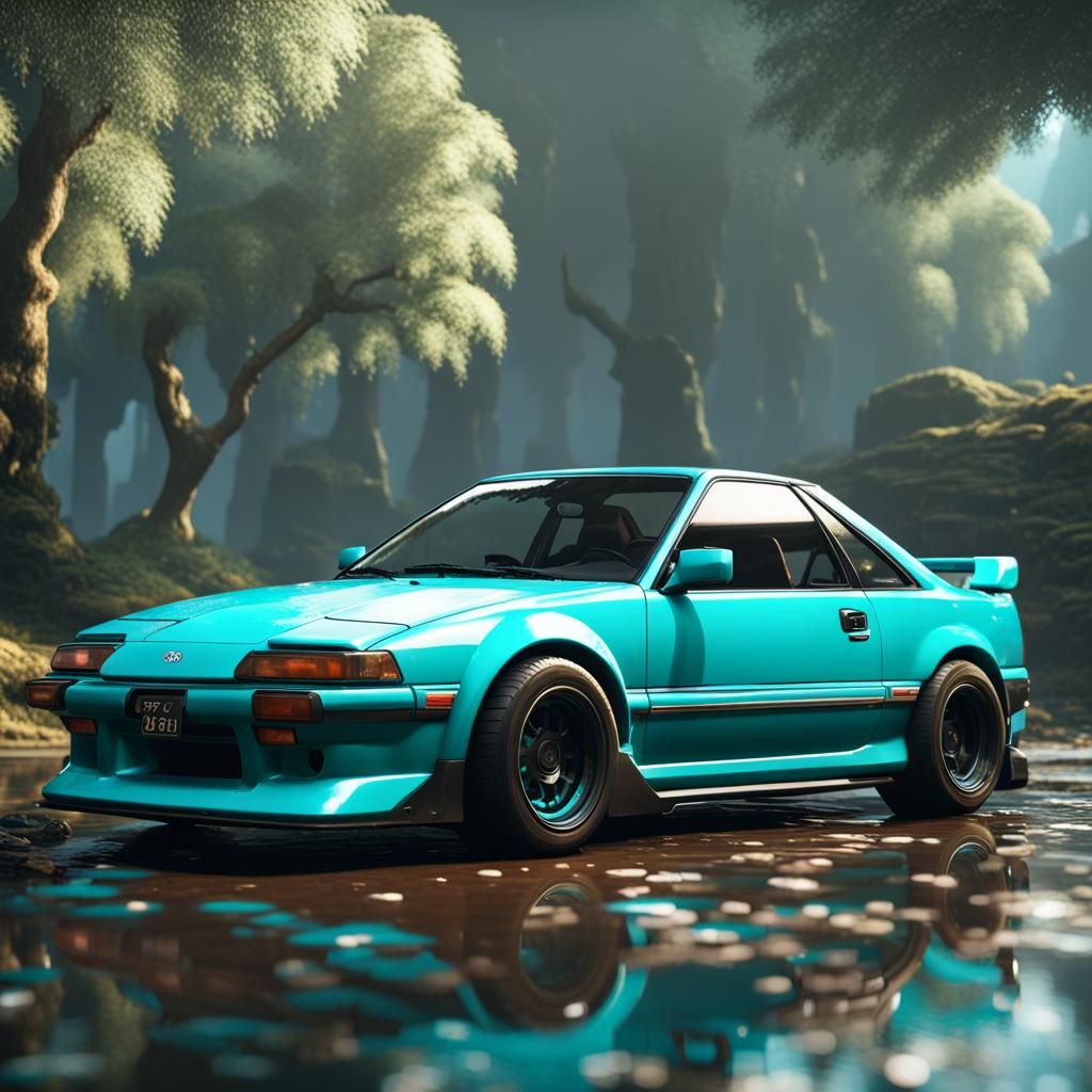 Turquoise Toyota MR2 in 3D Cinematic Style