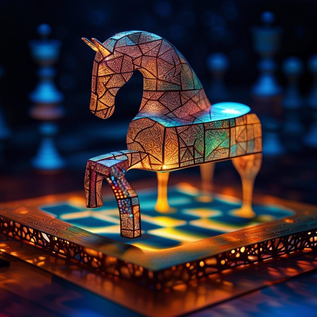 Chess Knight in Cosmic Net, as 3D Render