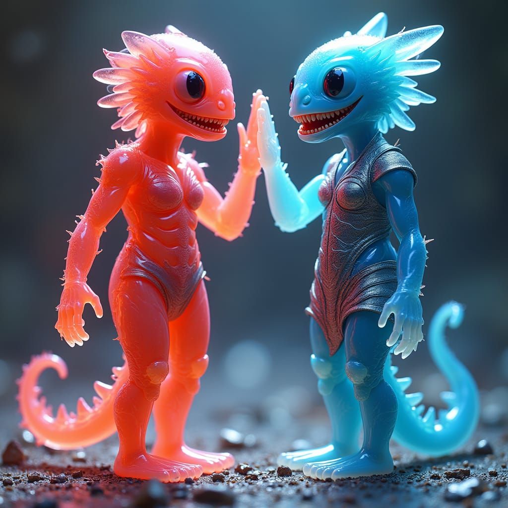 Gelatinous Brothers Share a High-Five Moment in Vibrant, Dre...