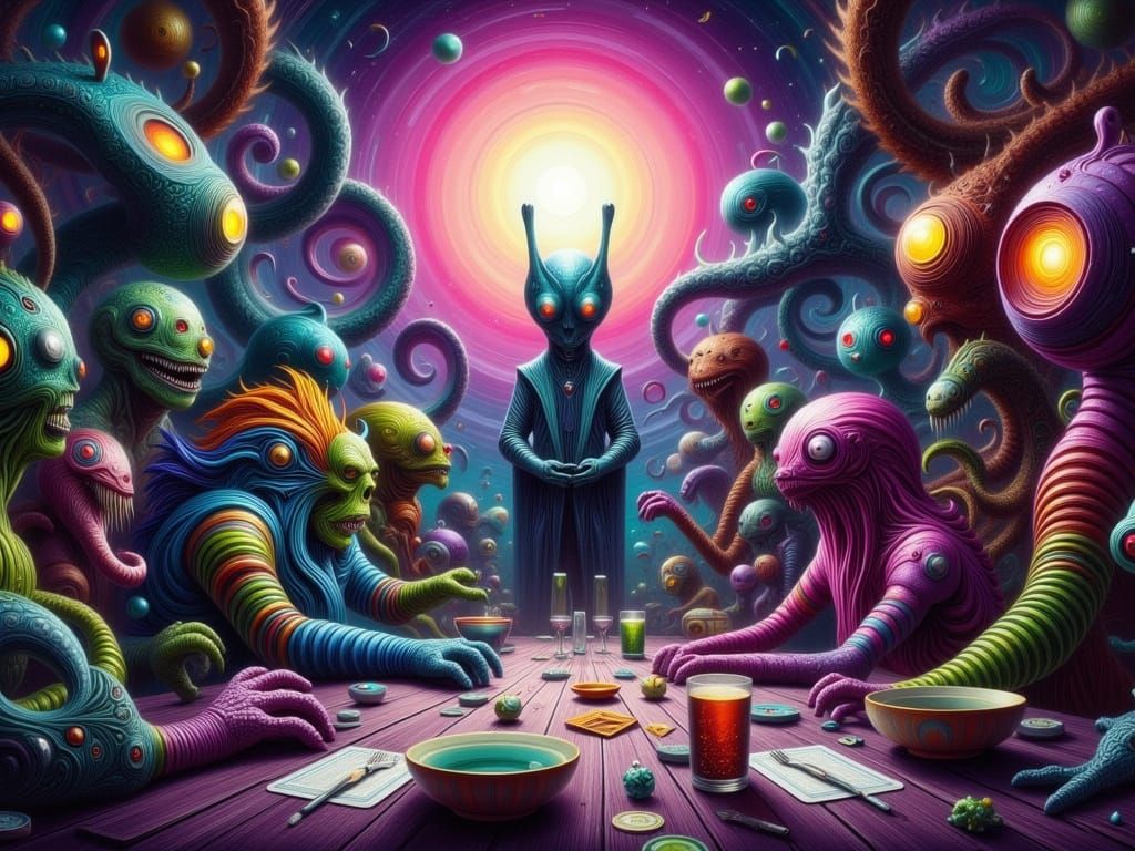 Whimsical Sci-Fi Party in a Dystopian Dreamscape