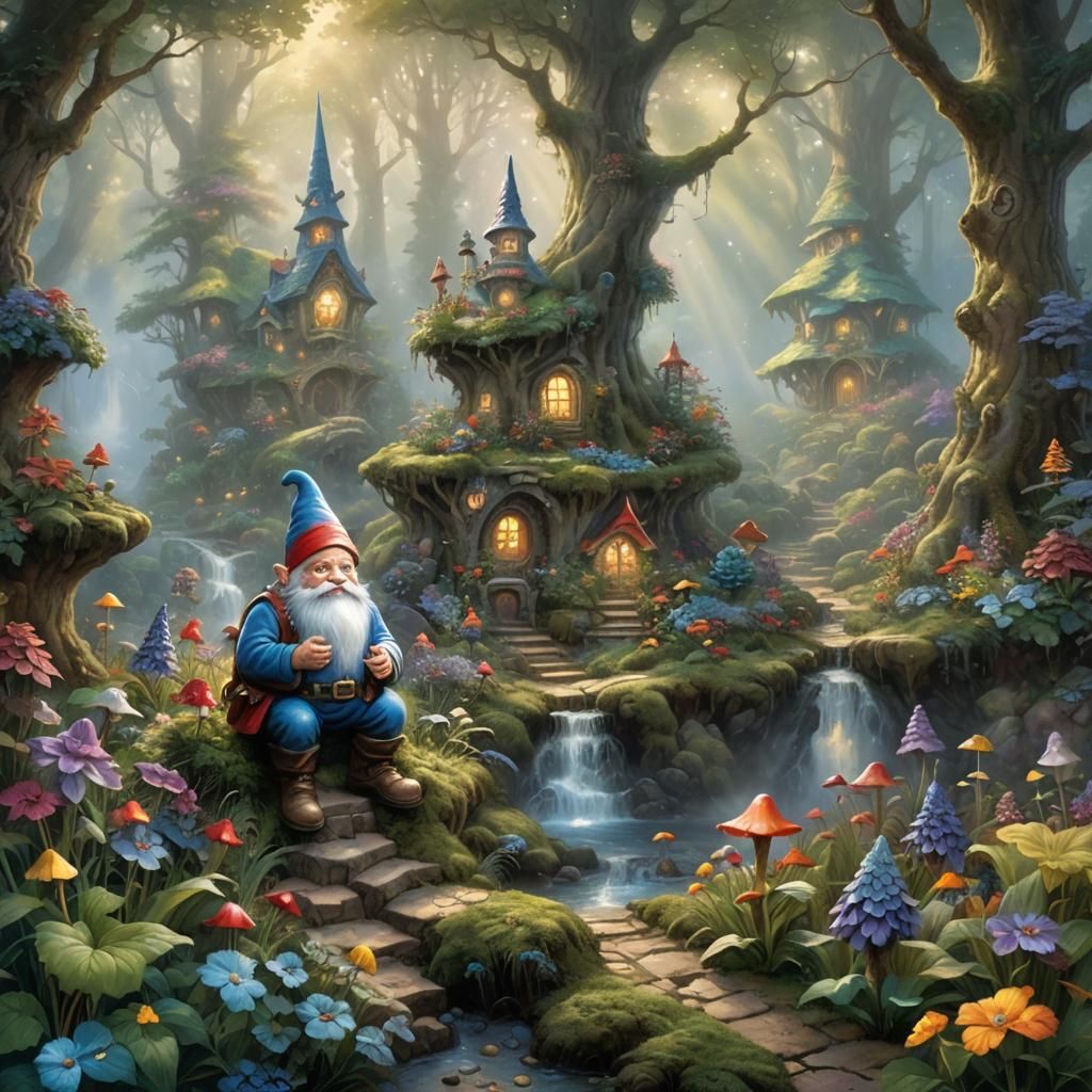 Garden Gnome in Ethereal Fantasy Forest
