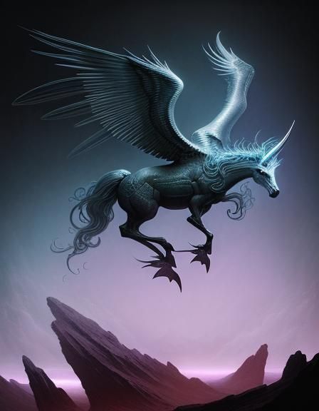 Pegasus Emerges from Darkness: A Surreal Vision