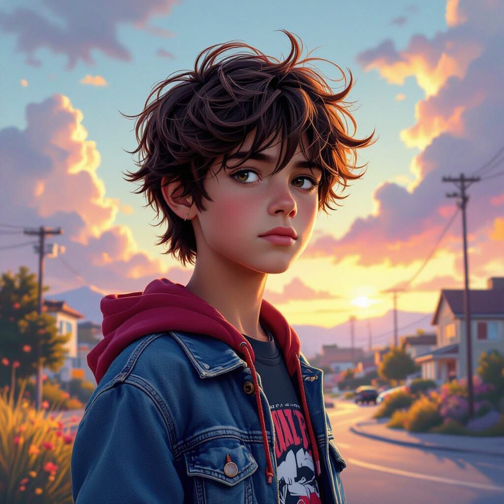 Fantasy Suburban Landscape with Trendy Boy in Splash Screen ...