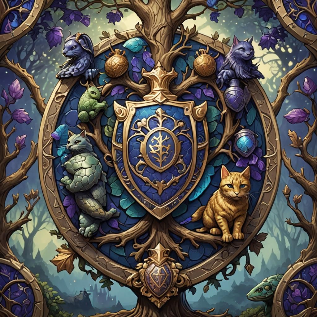 Fantasy Family Crest with Acorn in Matte Painting Style