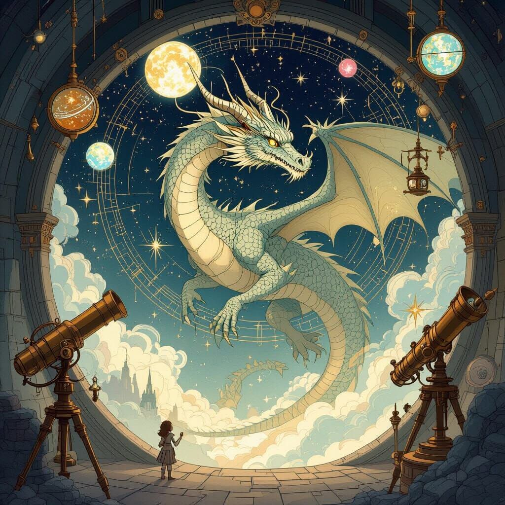 Celestial Dragon's Hidden Chamber: Steampunk Ethereal Art