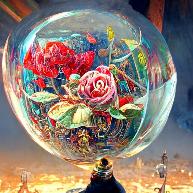 Glass Flower in Magical Bubble: Romanticism Style