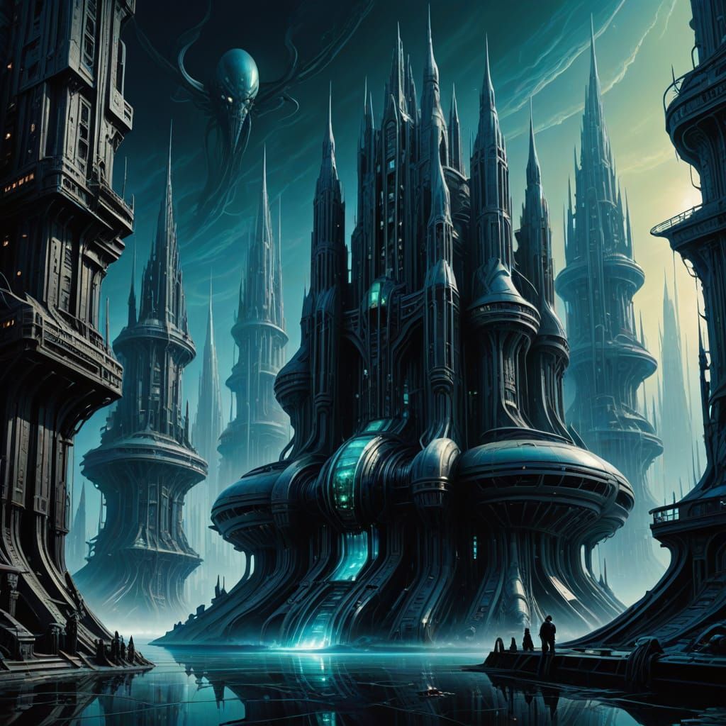 Ethereal Aqua Spires Rise from Futuristic Cityscape