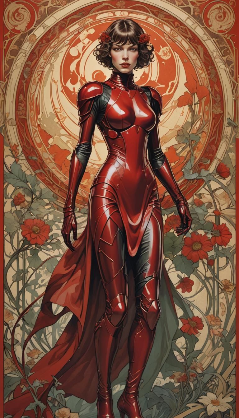 Red Mutant in Latex Suit, Alphonse Mucha Style