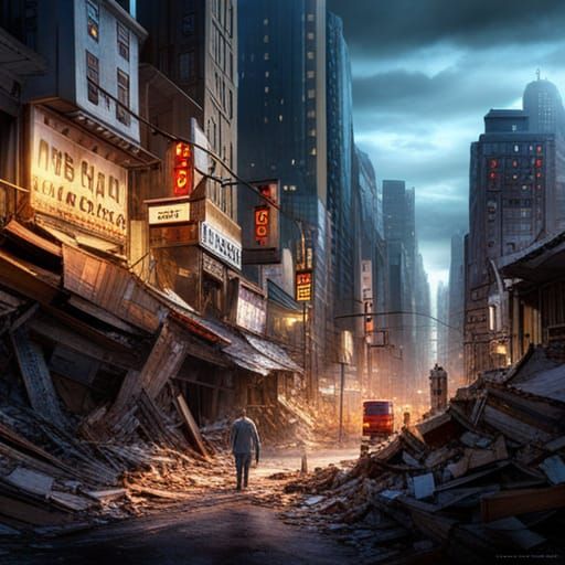 Earthquake Devastates City: Detailed Matte Painting