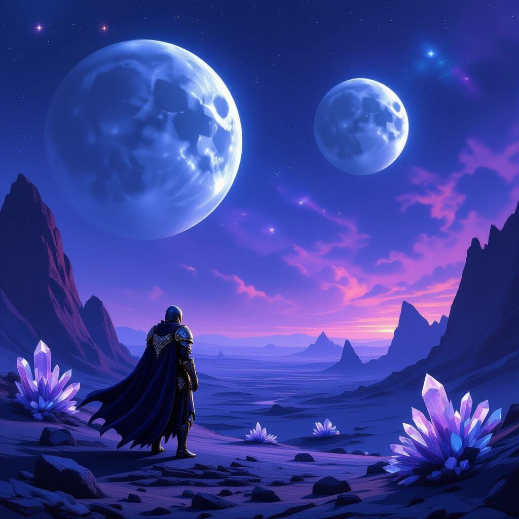Knight on Alien Planet Under Twin Moons