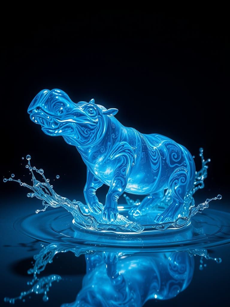 Ethereal Hippopotamus in Delicate Crystal Water