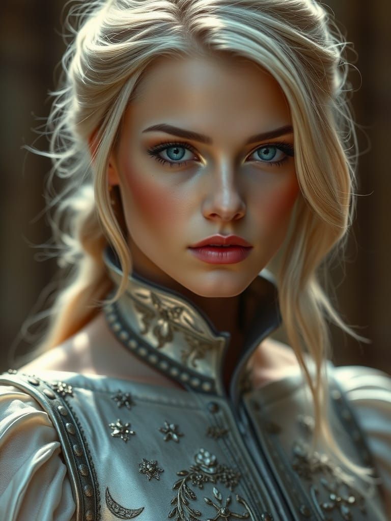 Elegant Blonde Knightess in Armor