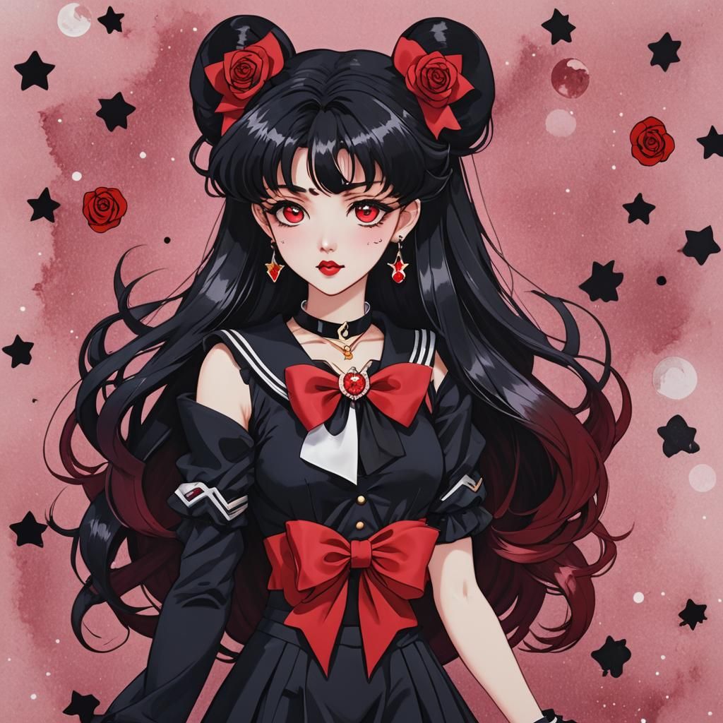 Sailor Senshi in Black and Red: 3D Anime Art