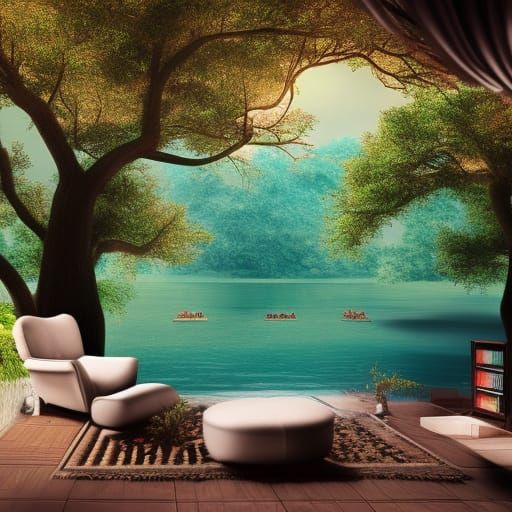 Cozy Living Room Paradise: Detailed Matte Painting