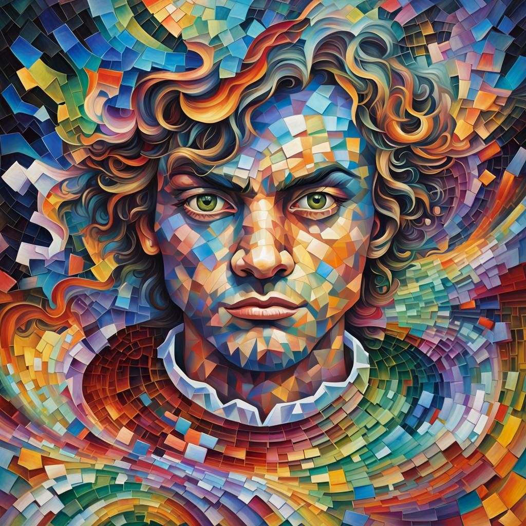 Chaotic Colors: A Surrealist Airbrush Art Mosaic