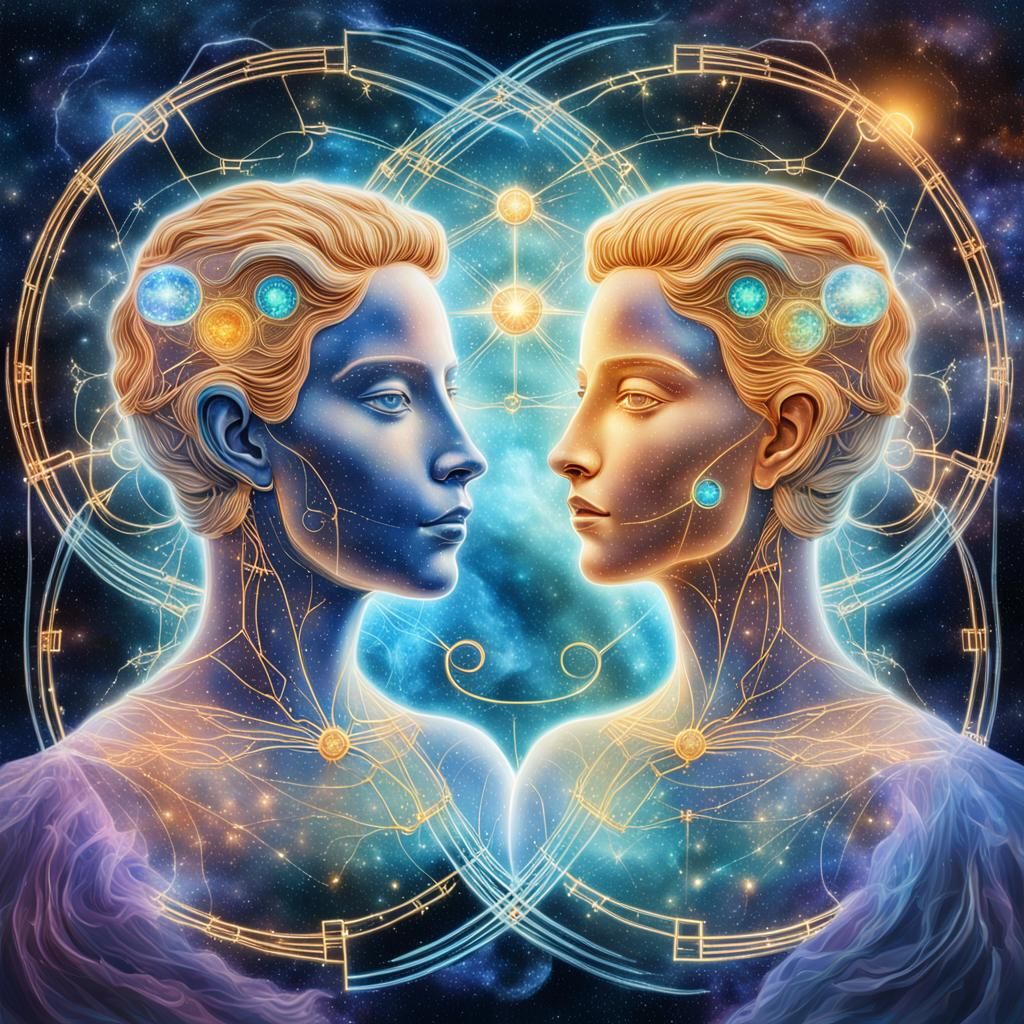 Ethereal Gemini Zodiac Sign in Holographic Astral Style