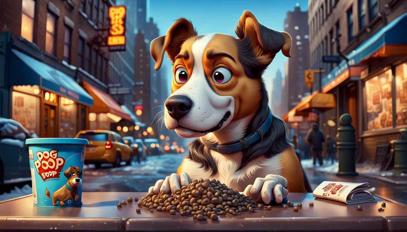 Cartoon Dog Selling Poop: Comic Book Style Art