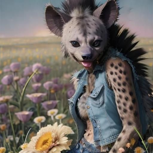 Scuzzpunk Hyena Laughing in Sunrise Meadow