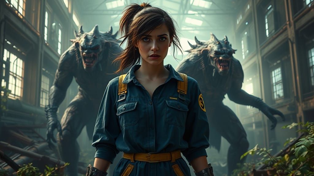 Woman Confronts Mutants in Post-Apocalyptic Factory