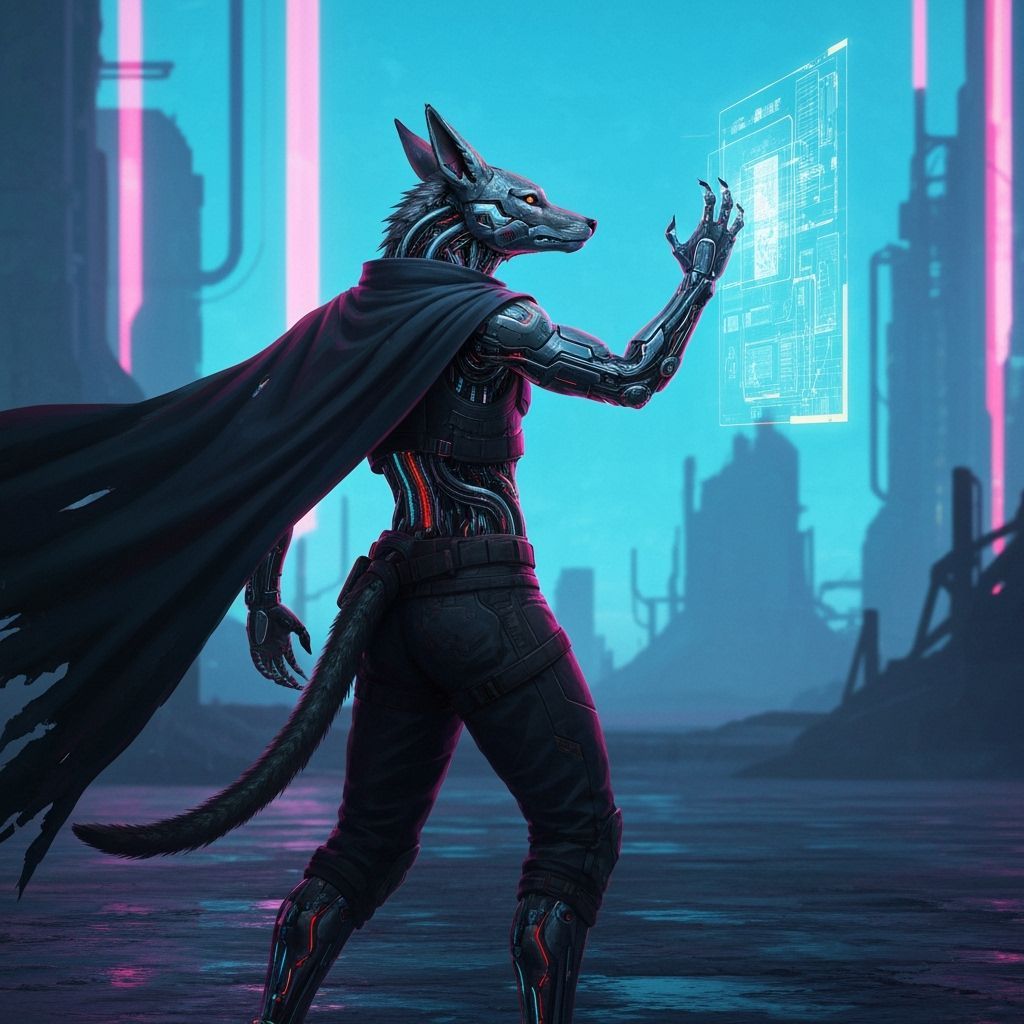 Cybernetic Jackal in Neon Wasteland: Cyberpunk Art