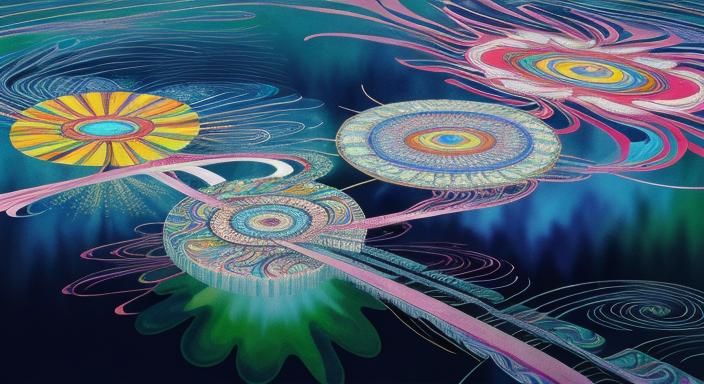 Kaleidoscopic Garden Riverscape in Surrealist Style