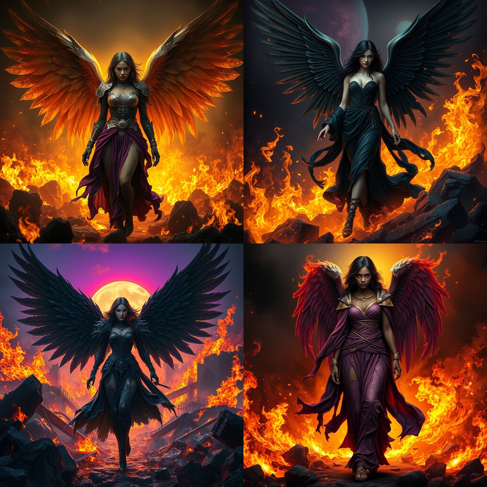 Dark Angel Walking Through Flames in 8k