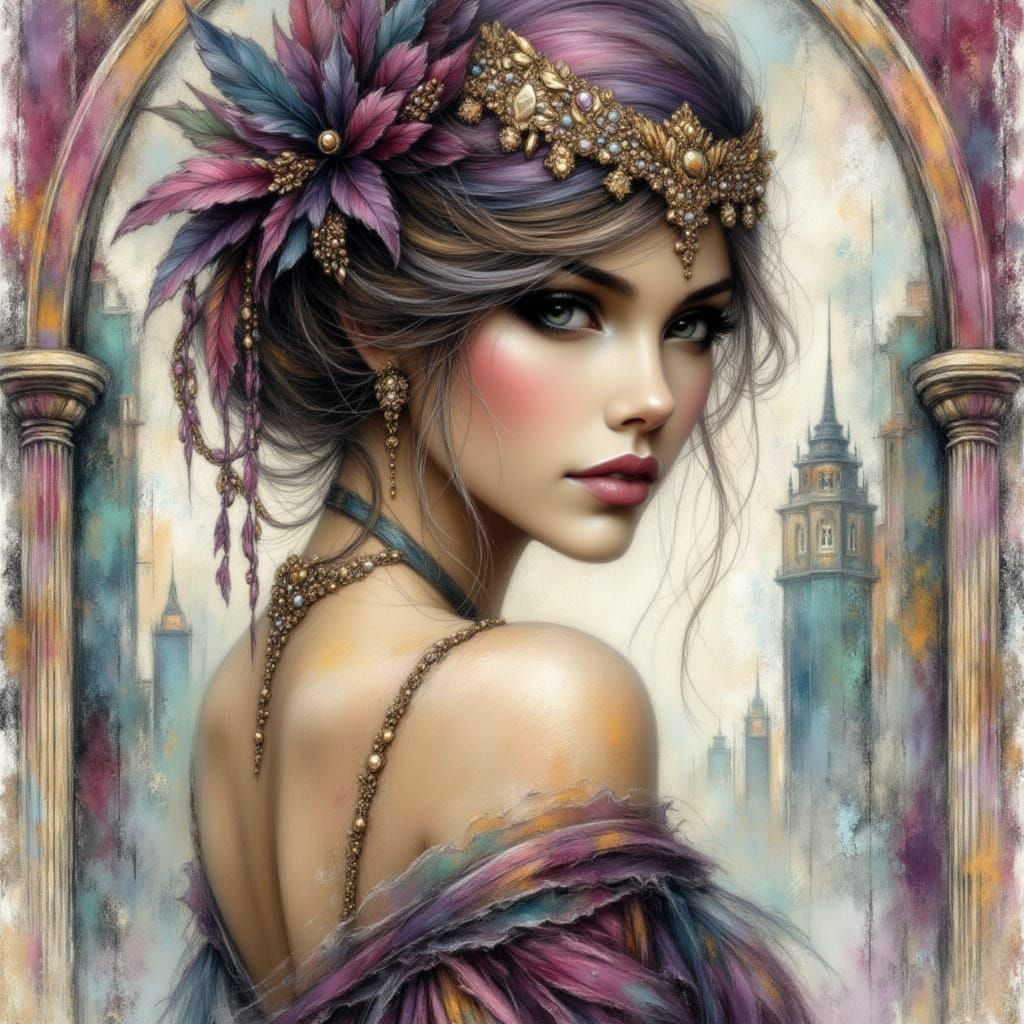 Dreamy Klimt Woman in Art Deco Setting