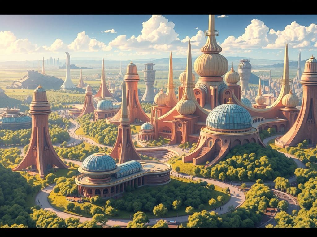 Solarpunk Cities in Vibrant Verdant Landscape