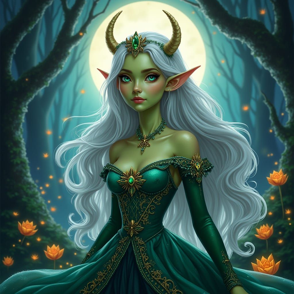 Elegant Disney-Inspired Orc Princess in Moonlit Forest