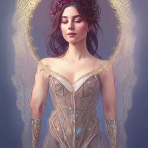 Enchanting Demigoddess Portrait in Art Nouveau Style