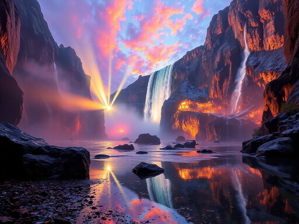 Epic Wonderlands caustics, reflections refractions beautiful deep shadows fog god rays epic cosmic  waterfalls, waves, s...