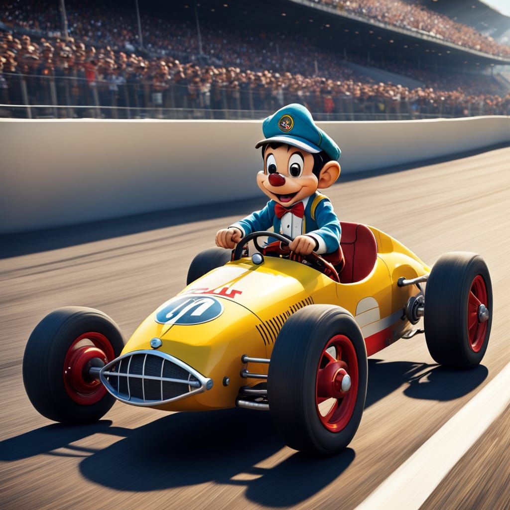 Hero Pinocchio Drives a Race Car