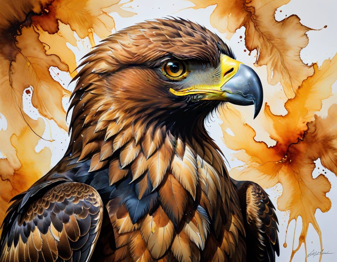 Golden Eagle Alcohol Ink Painting