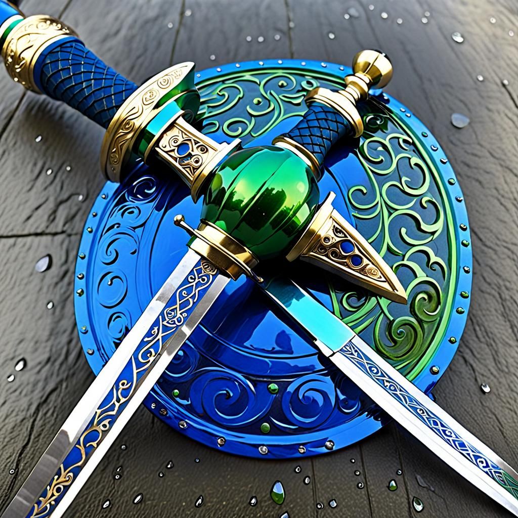 Swords United Under Shield with Energy Accents