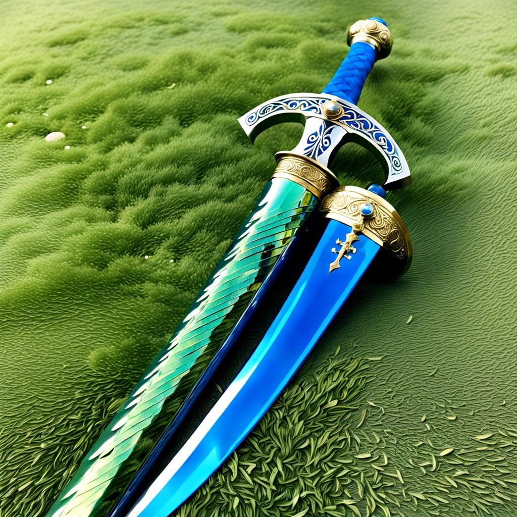 Sword Hilt with Green Energy and Blue Grip
