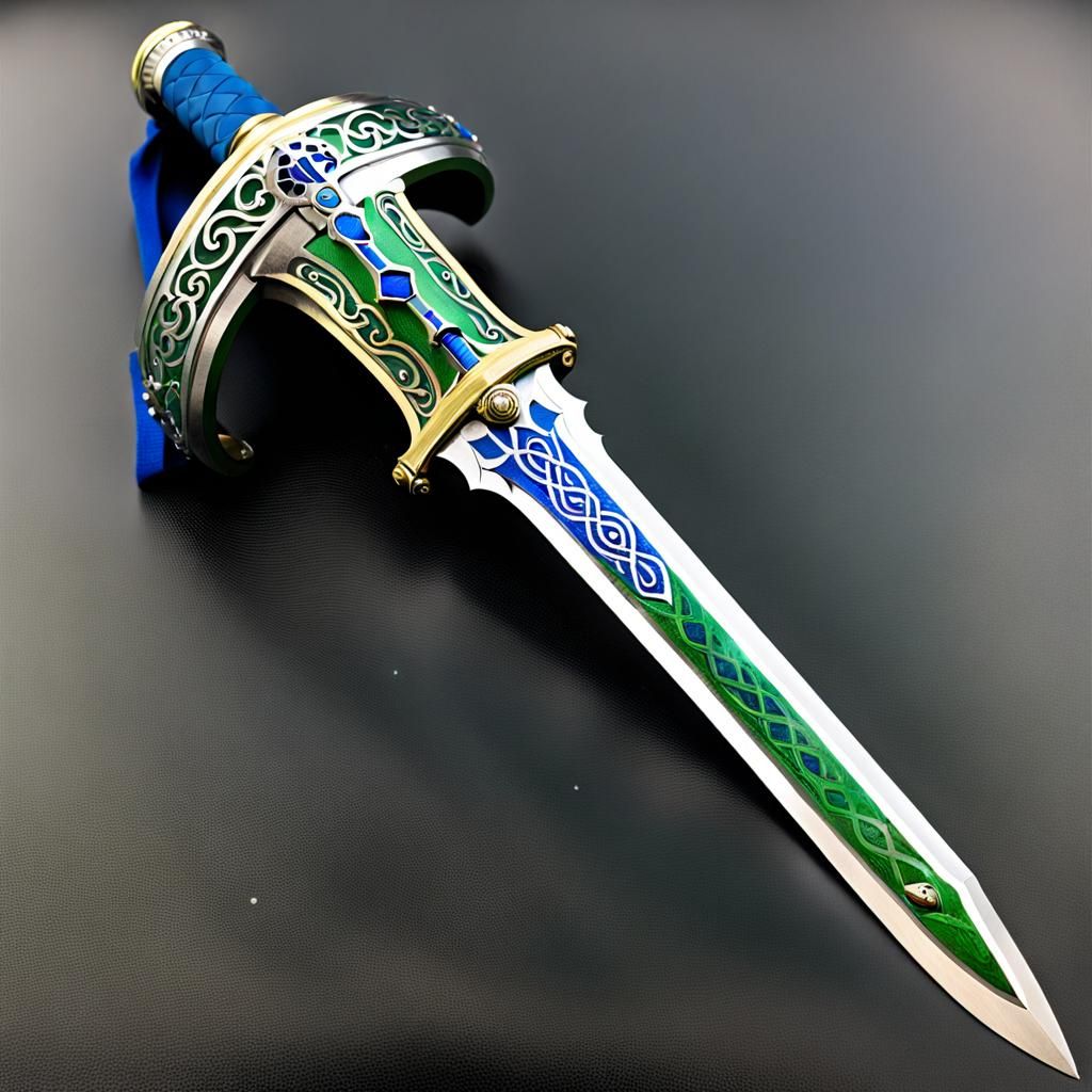 Sword Hilt with Green Energy and Blue Grip