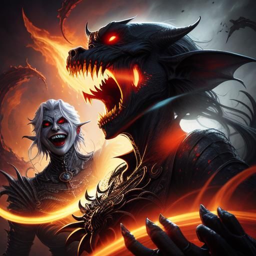beautiful happy laughing shapeshifting vampire, demon, godde...