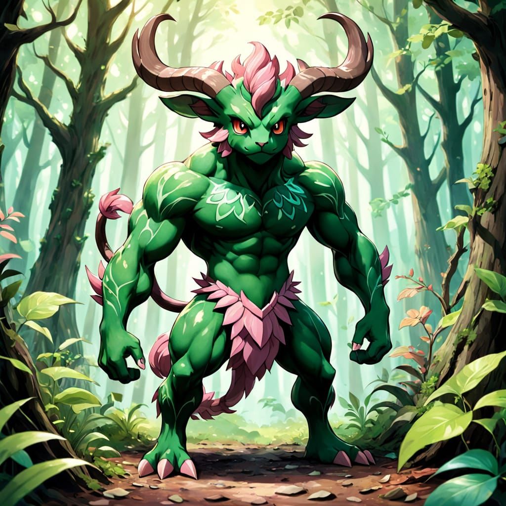 Majestic Satyr-Inspired Fakemon in Vibrant Nature-Inspired A...