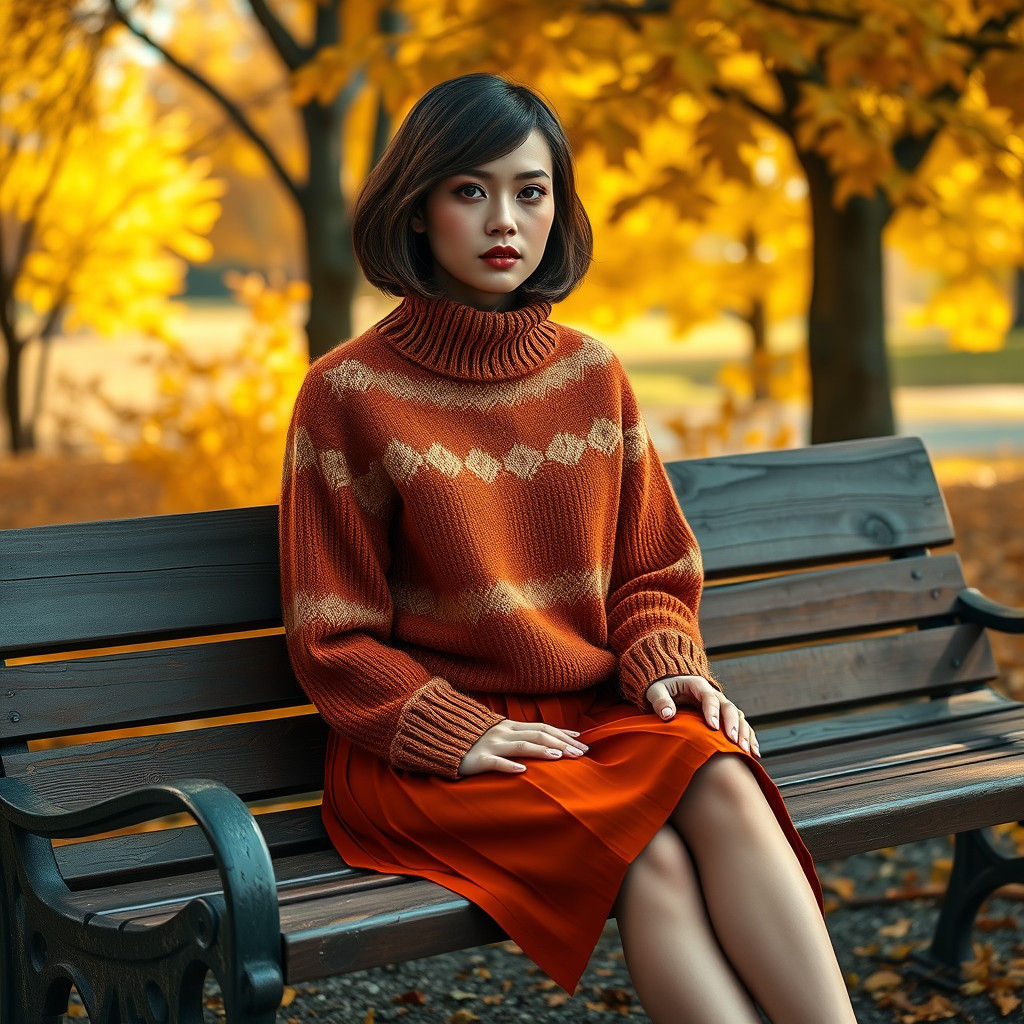 Woman in Fair Isle Sweater in Autumn Park