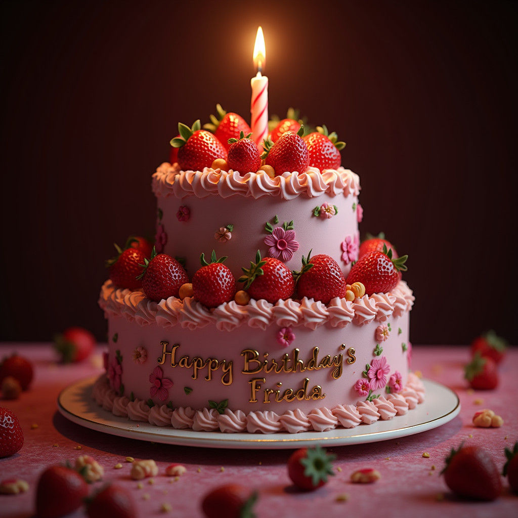 Majestic Strawberry Birthday Cake with Candle in Matte Paint...